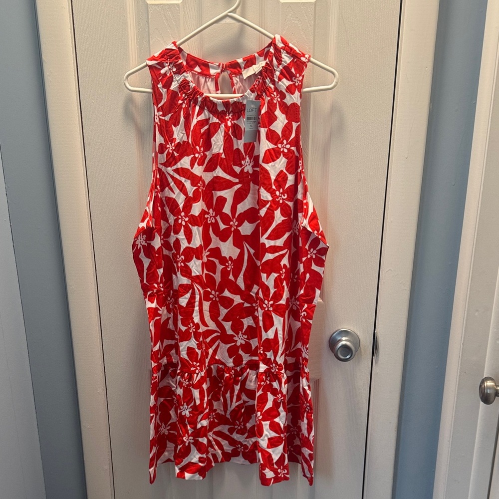 LOFT Red and White Floral Tank Top